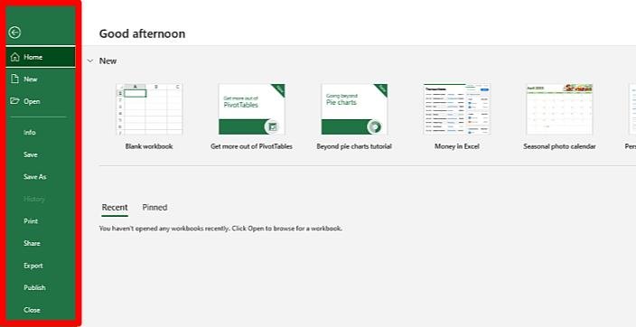 excel file menu