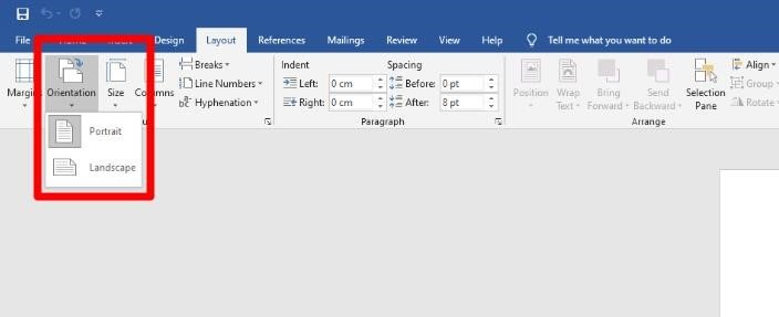 word portrait or landscape option